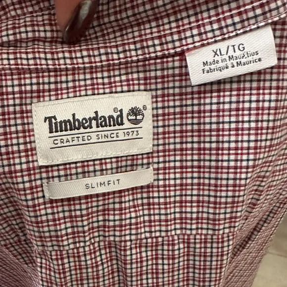 Timberland Slim Fit Button Down Men's Short Sleeve Red Checker Embroidered XL - Picture 4 of 4